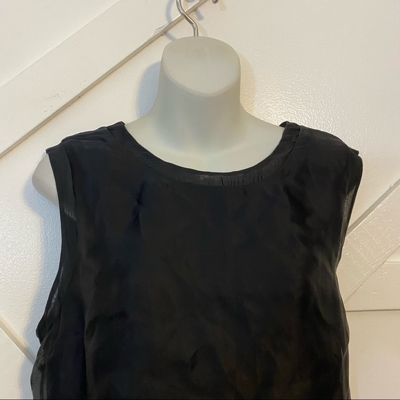 Space Style Concept Silk Overlay Sleeveless Shift Knee Length Dress Black Sz L - Picture 2 of 9